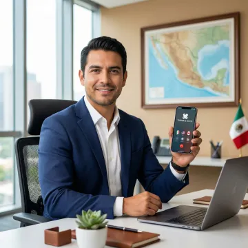 Person using a smartphone to make a call with a Mexico virtual phone number