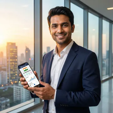 Person using a smartphone to manage an India virtual phone number via VoIP service