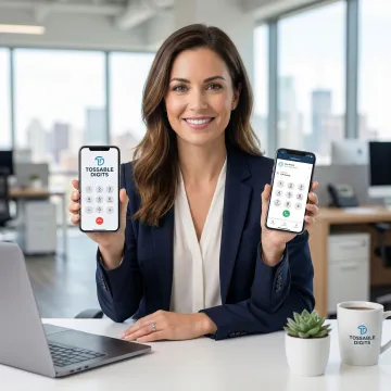 Small business owner in Toms River, NJ using a virtual phone system on a smartphone