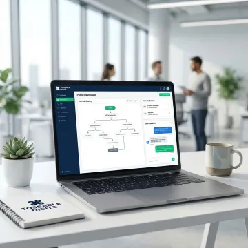 Virtual business phone system dashboard showing call routing and voicemail features