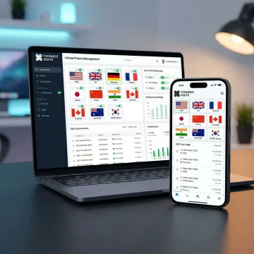 Virtual international phone number dashboard showing global call routing across multiple countries