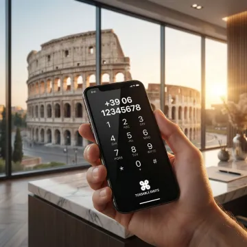 Virtual Italy phone number displayed on a smartphone screen with Italian cityscape in background