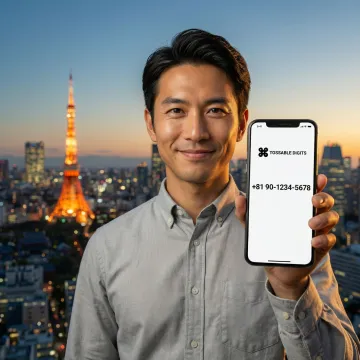 Person using a smartphone with a Japan virtual phone number active on screen