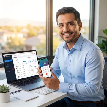 Business owner managing a Las Vegas virtual phone number