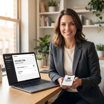 Business owner managing a Baltimore virtual phone number