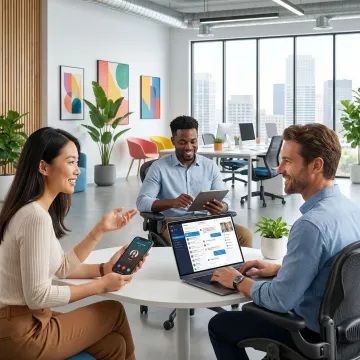 Small business team using VoIP phone system across multiple devices