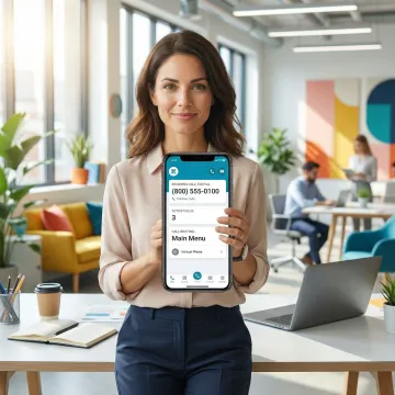 Business professional using smartphone to manage toll-free call forwarding