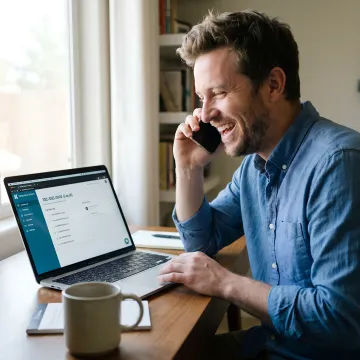 Business owner managing a Las Vegas virtual phone number