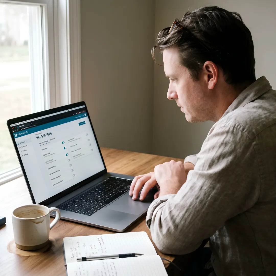 Business owner using Raleigh virtual phone number dashboard