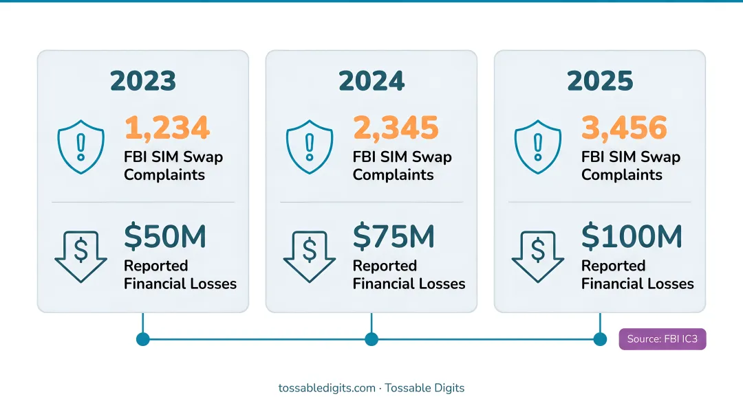 FBI SIM swap attack complaints and financial losses from 2023 to 2025