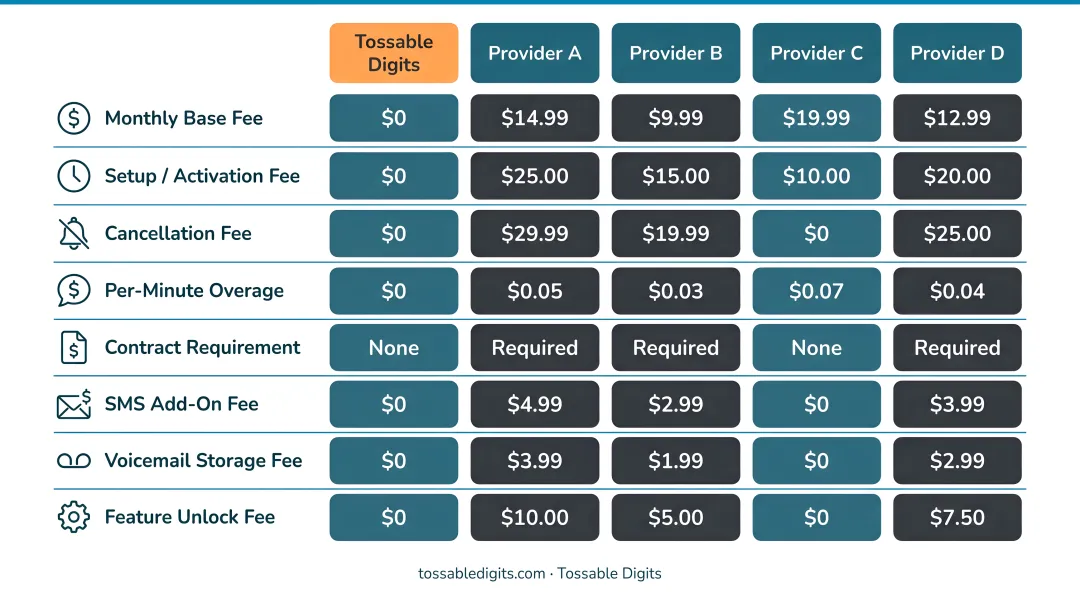Hidden add-on fees comparison across virtual toll-free number providers breakdown
