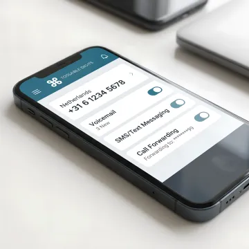 Netherlands virtual phone number features displayed on a mobile app interface