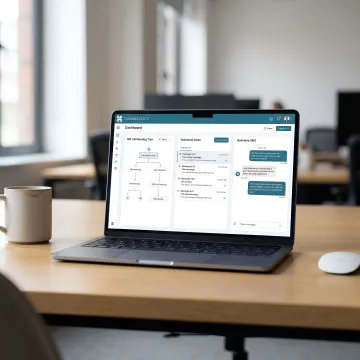 Virtual business phone system dashboard showing call routing and voicemail features