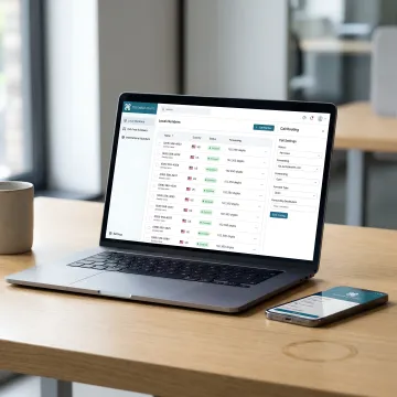 Virtual phone number dashboard showing local, toll-free, and international number options for a business