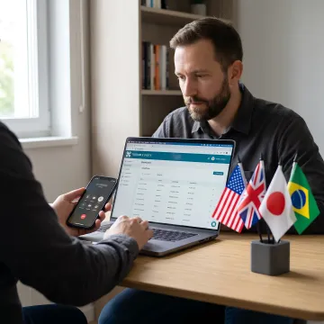 Person using a smartphone to manage international virtual phone numbers