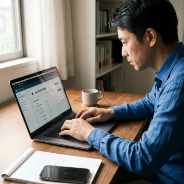 Person managing Japan virtual phone number calls on laptop from remote location