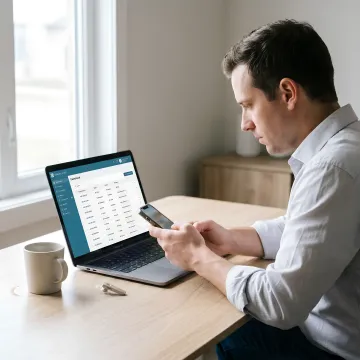 Professional using a Switzerland virtual phone number on a laptop and smartphone