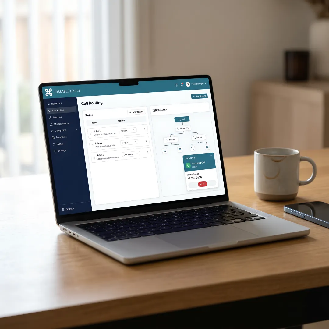 Cloud phone system dashboard showing call routing and business features