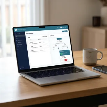 Cloud phone system dashboard showing call routing and business features
