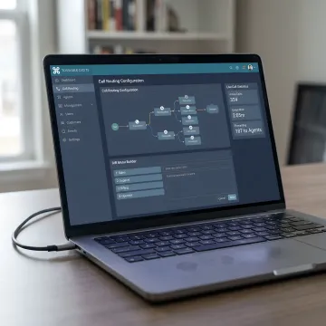 Business professional managing cloud phone system dashboard on laptop