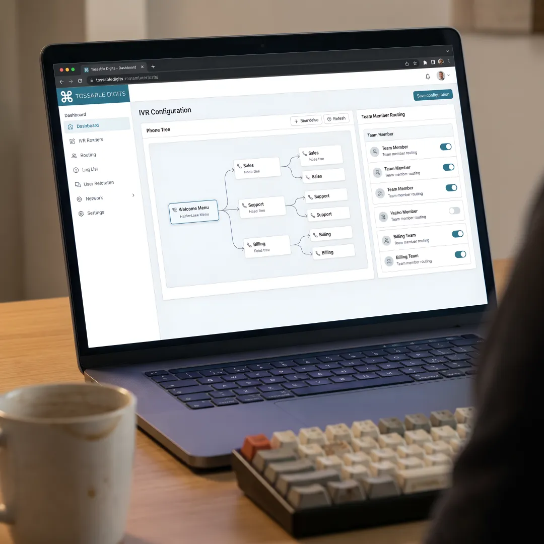 Dashboard showing virtual phone system setup process with multiple extensions