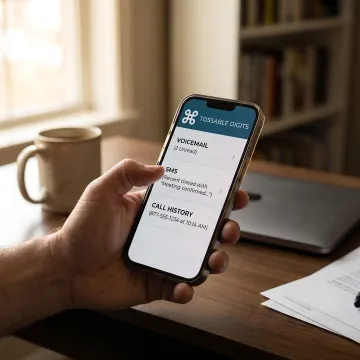 Business professional managing toll-free calls on smartphone