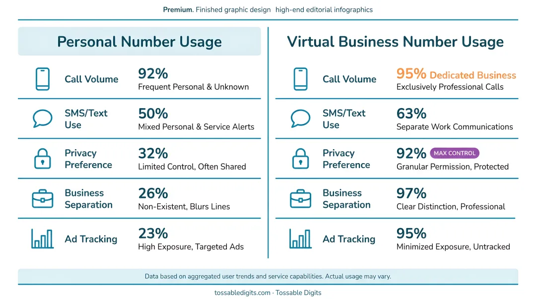 Freelancer personal versus virtual business phone number usage statistics comparison