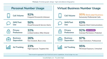 Freelancer personal versus virtual business phone number usage statistics comparison
