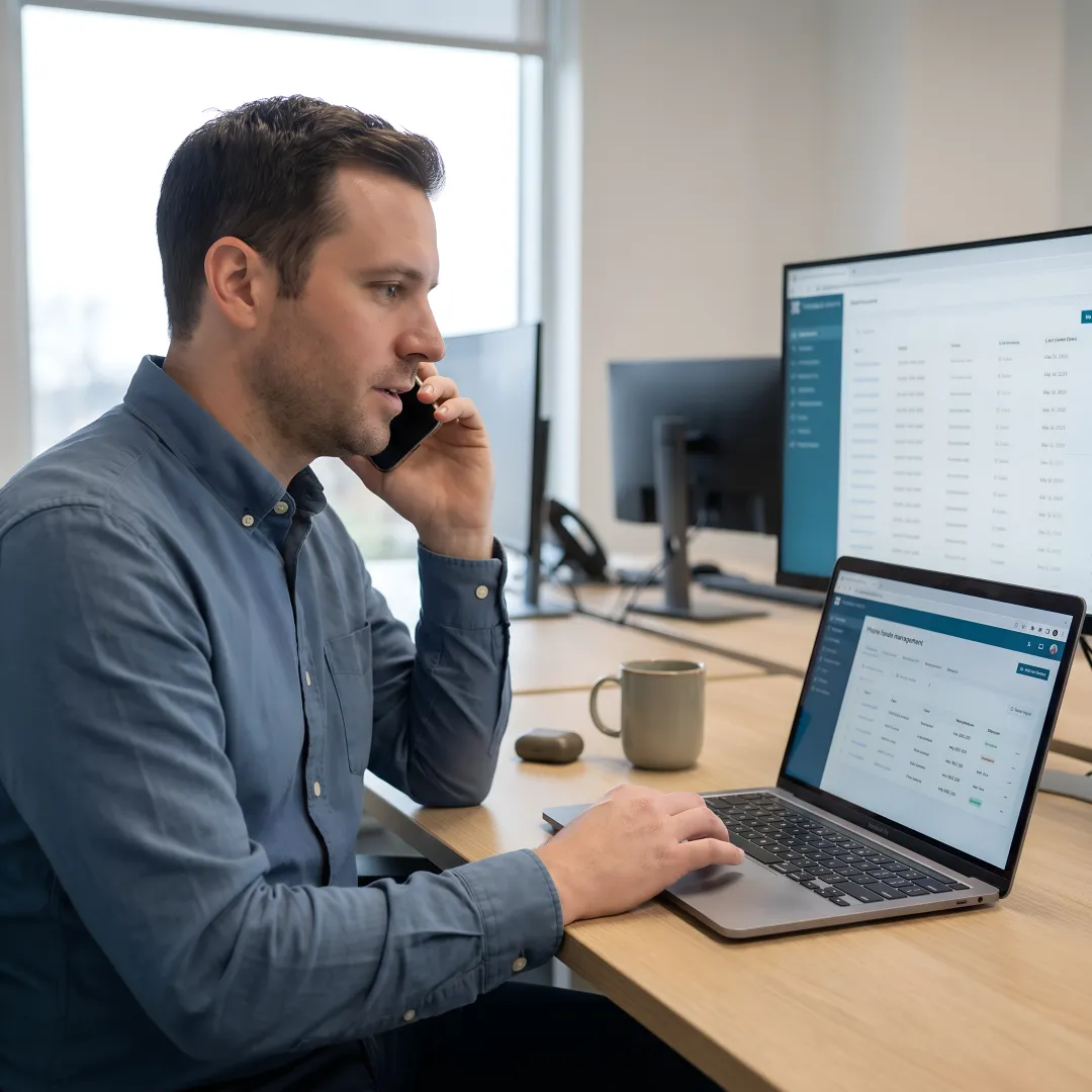 Customer service team using mobile devices to handle toll-free forwarded calls