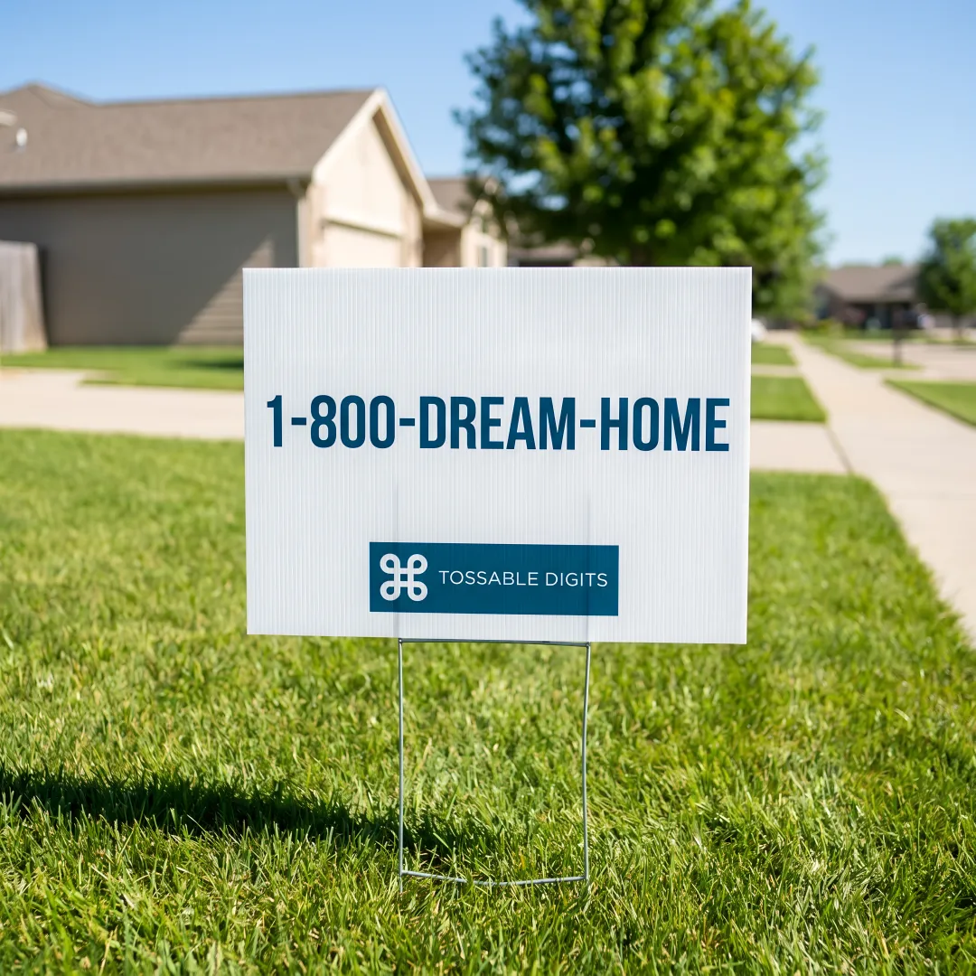 Real estate for sale sign with memorable vanity phone number