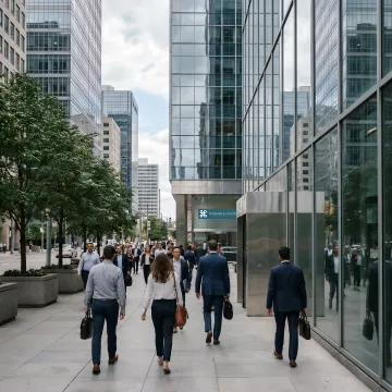 Toronto downtown financial district with modern office towers and busy urban business environment