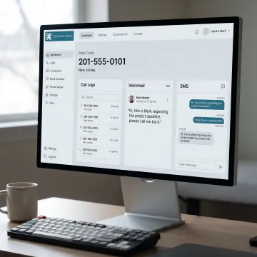 Virtual phone system dashboard showing 201 area code call management