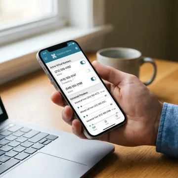 Business professional using virtual phone number on mobile device