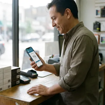 Business owner activating 718 vanity phone number on mobile device