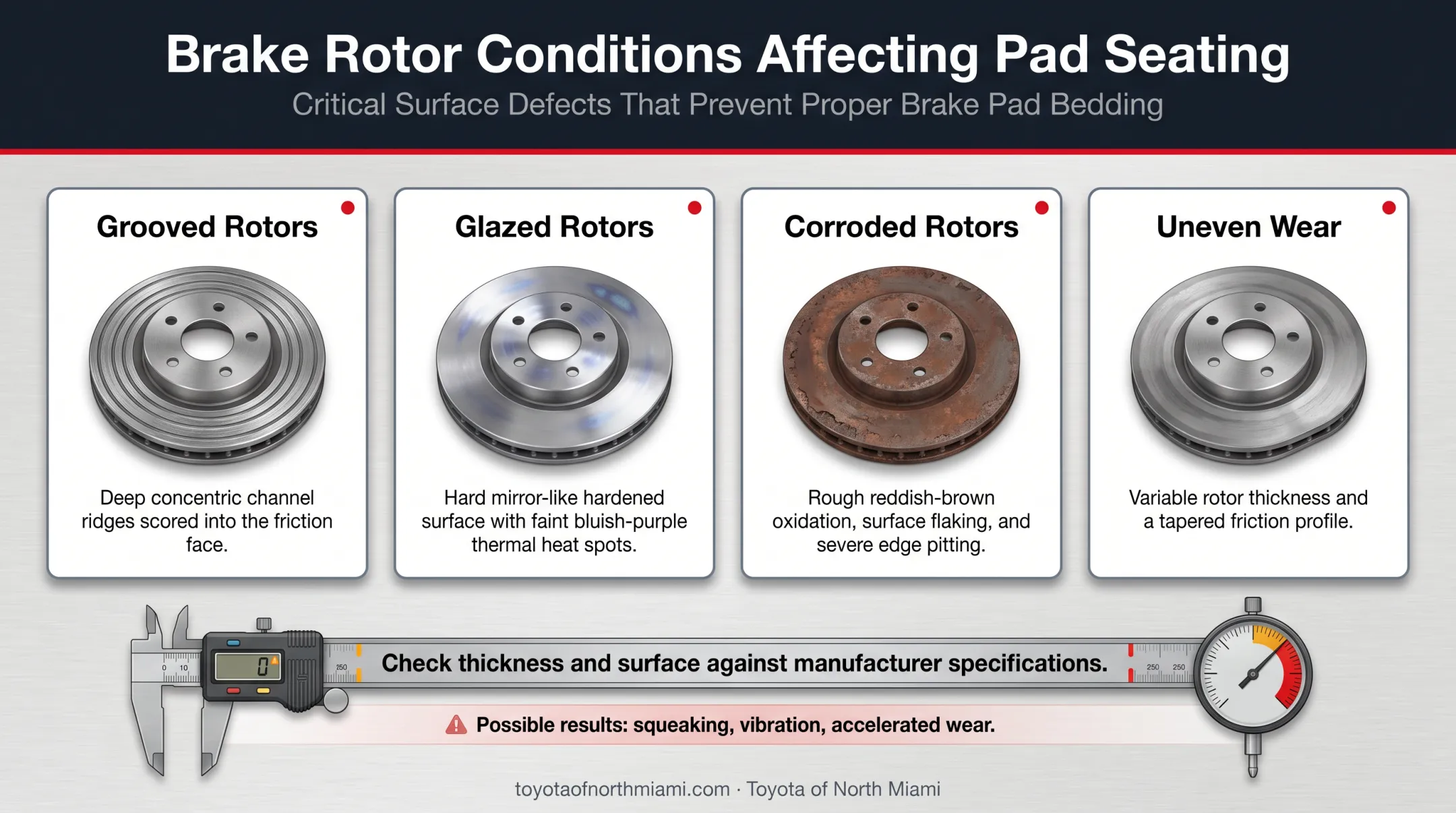 Four common brake rotor conditions causing new pad squeaking