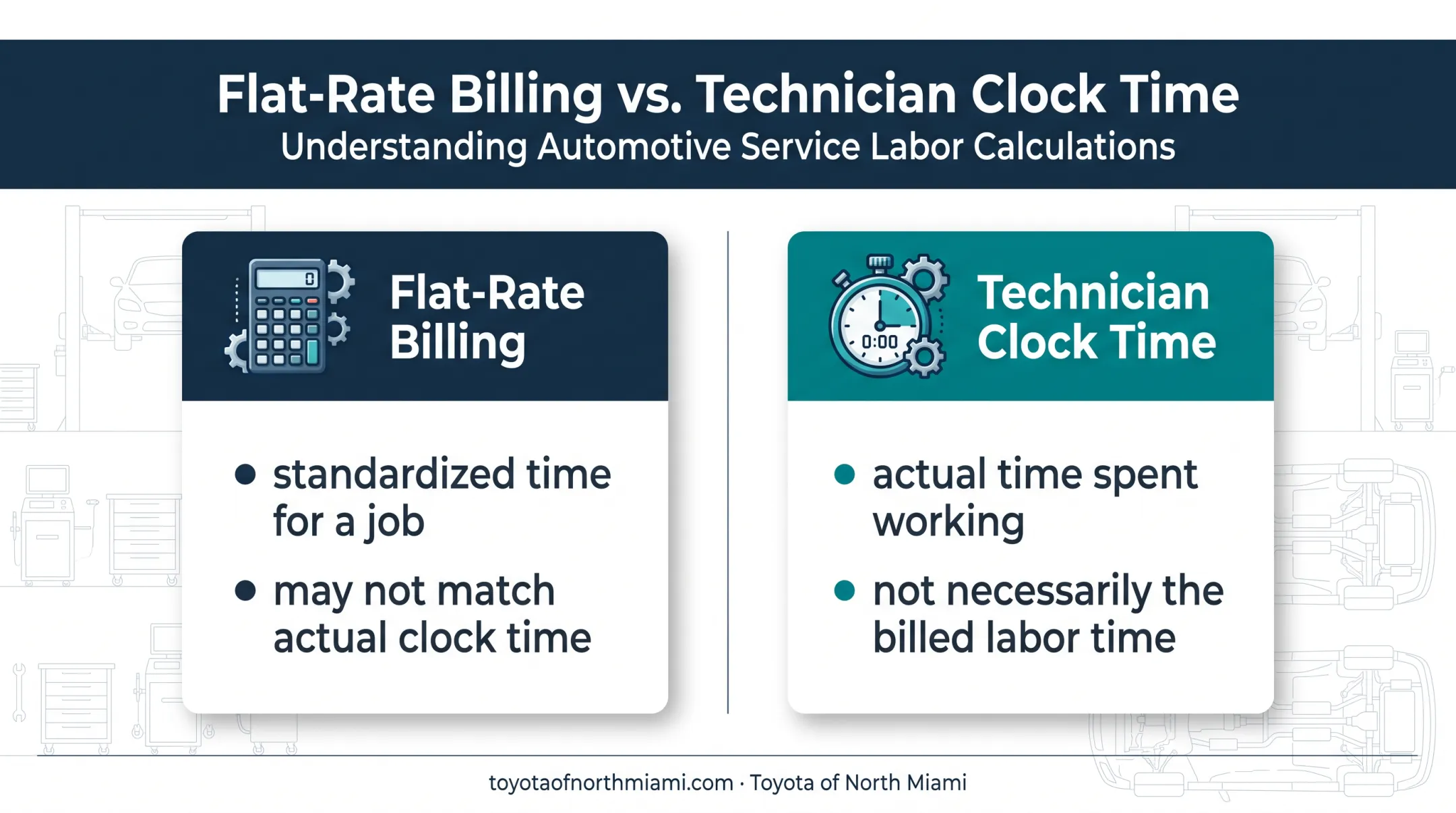 Flat-rate automotive billing versus technician actual time comparison