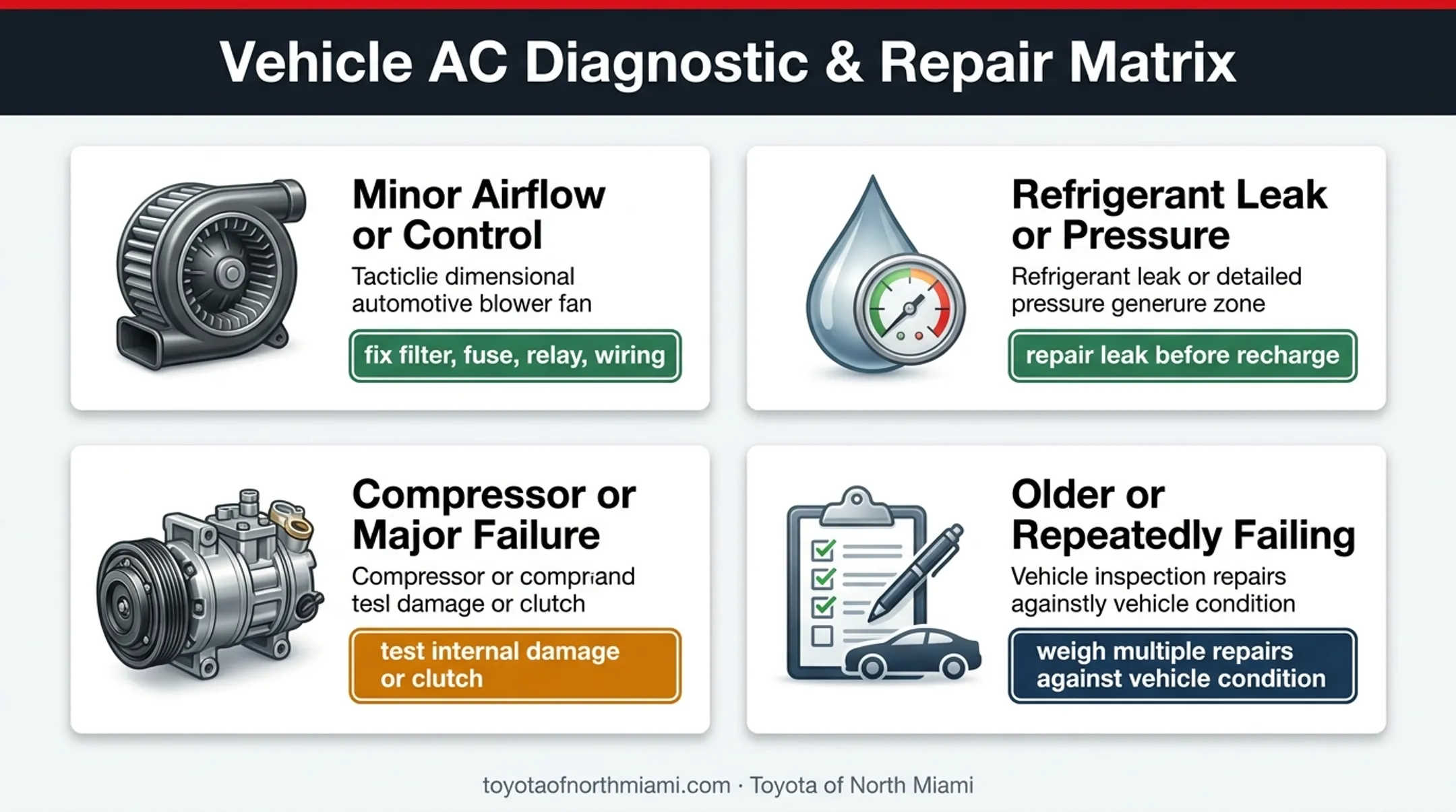 Car A/C repair versus replacement decision factors comparison