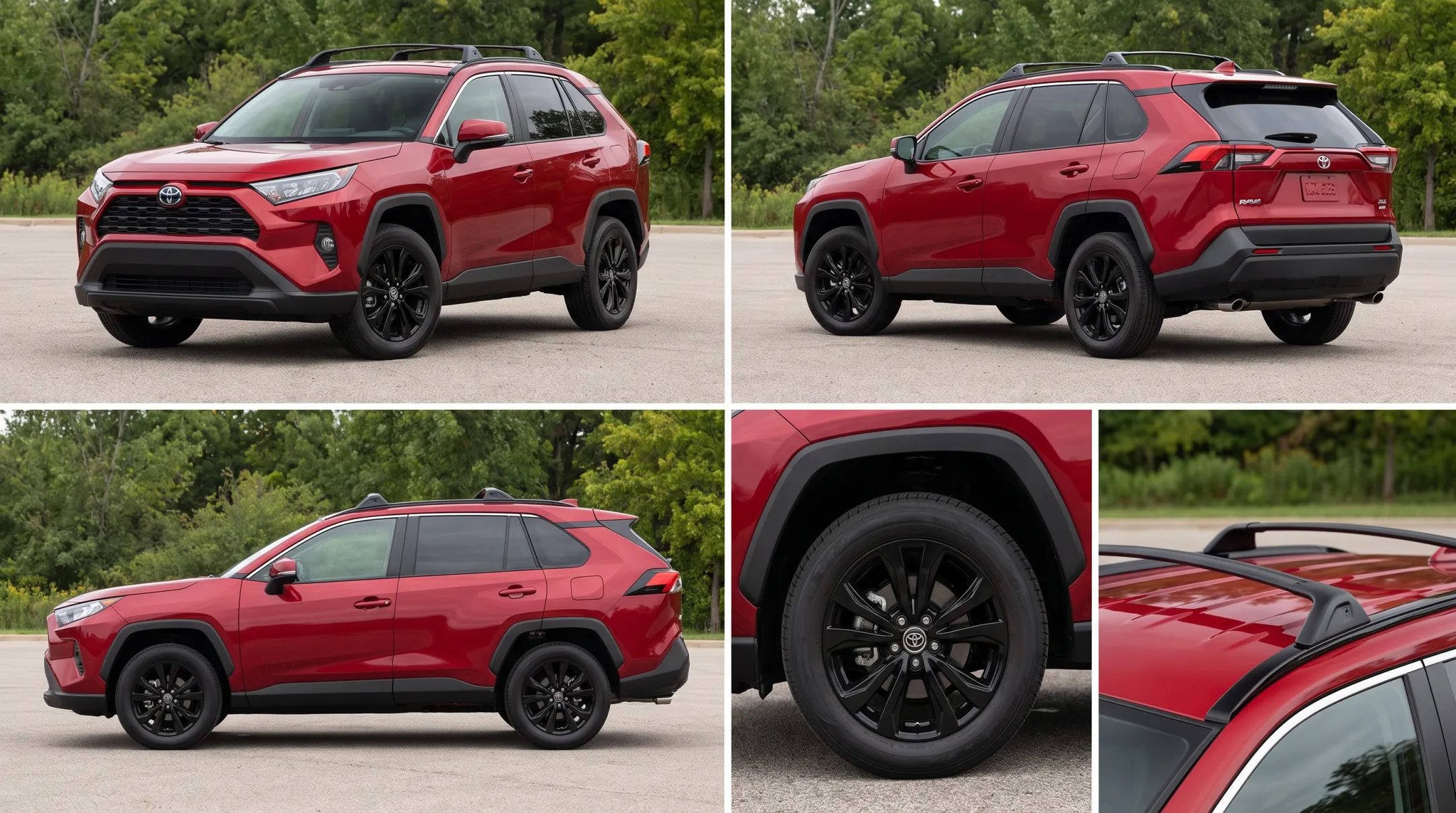 Toyota RAV4 Ruby Flare Pearl photographed from multiple exterior angles
