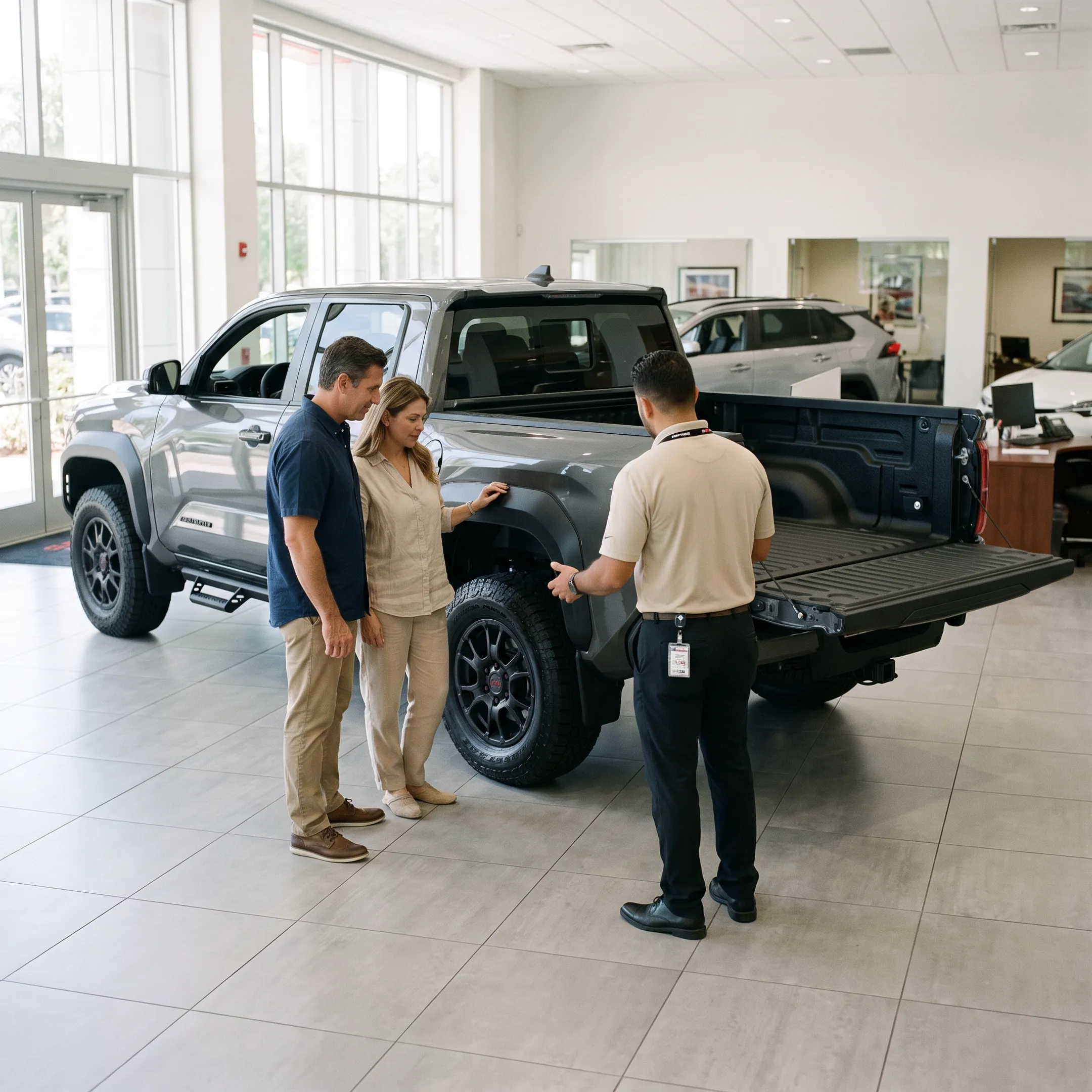 Toyota Tacoma XP package truck being reviewed by dealership shoppers