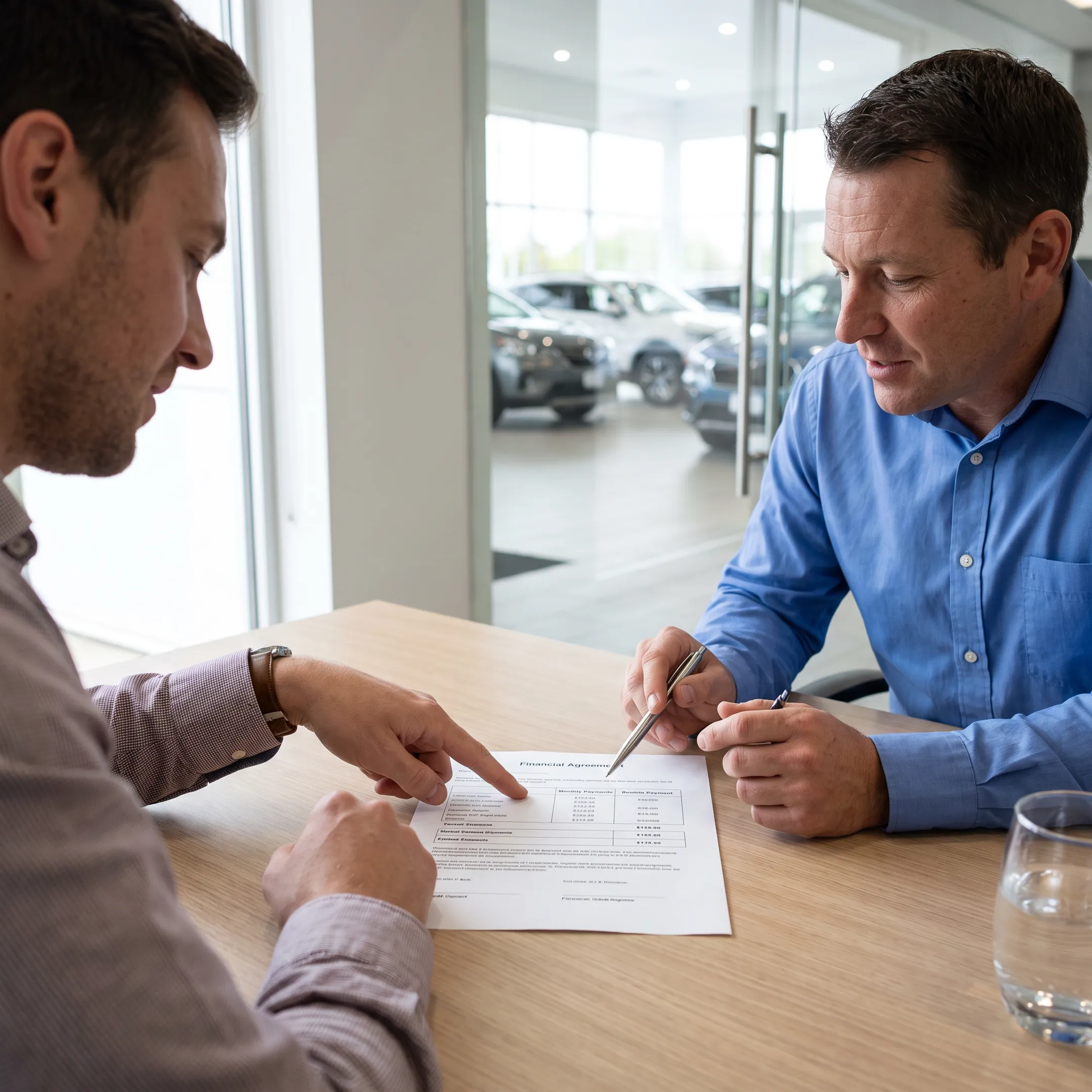Customer discussing Toyota lease and financing choices with a dealership finance specialist