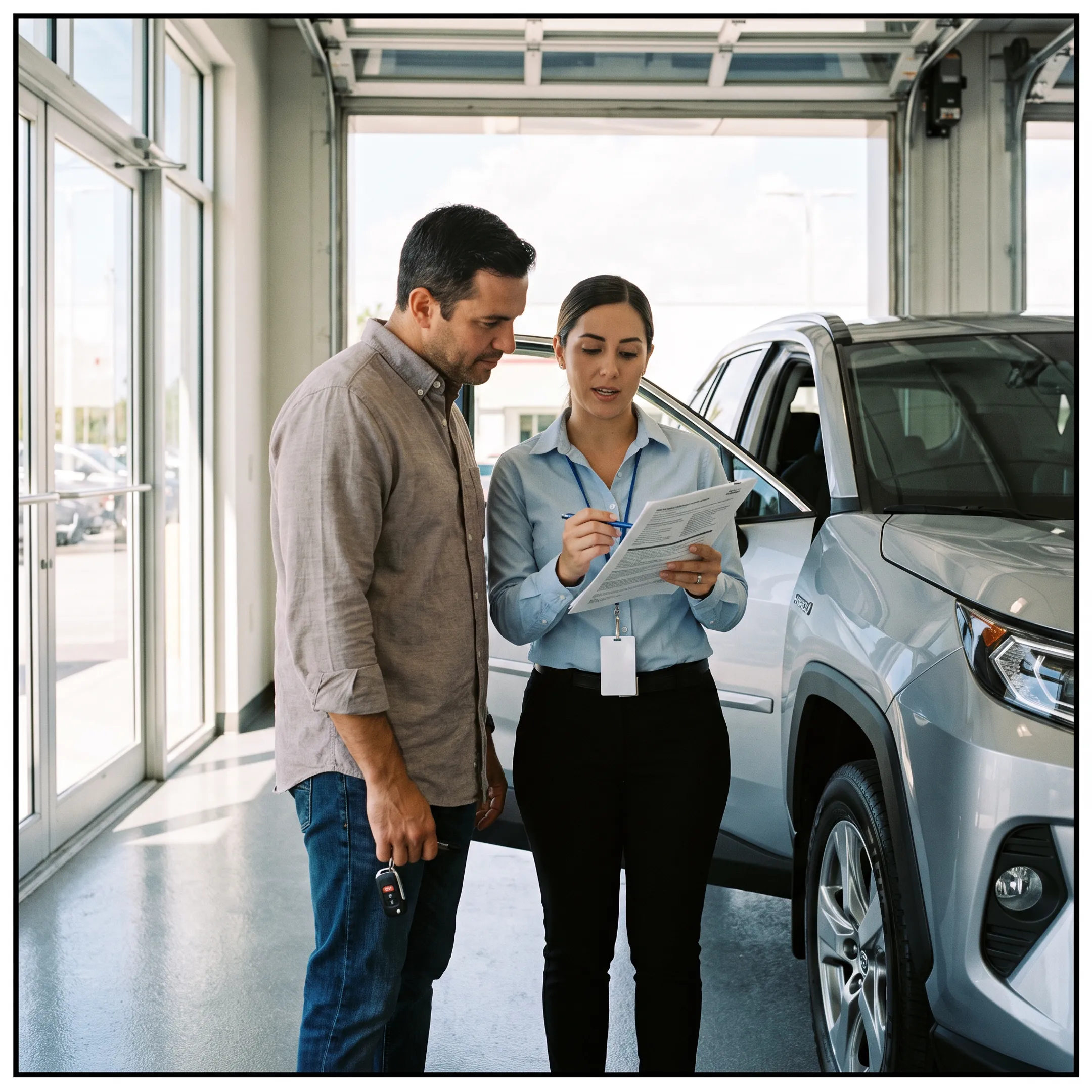 Service advisor discussing Toyota hybrid warranty coverage