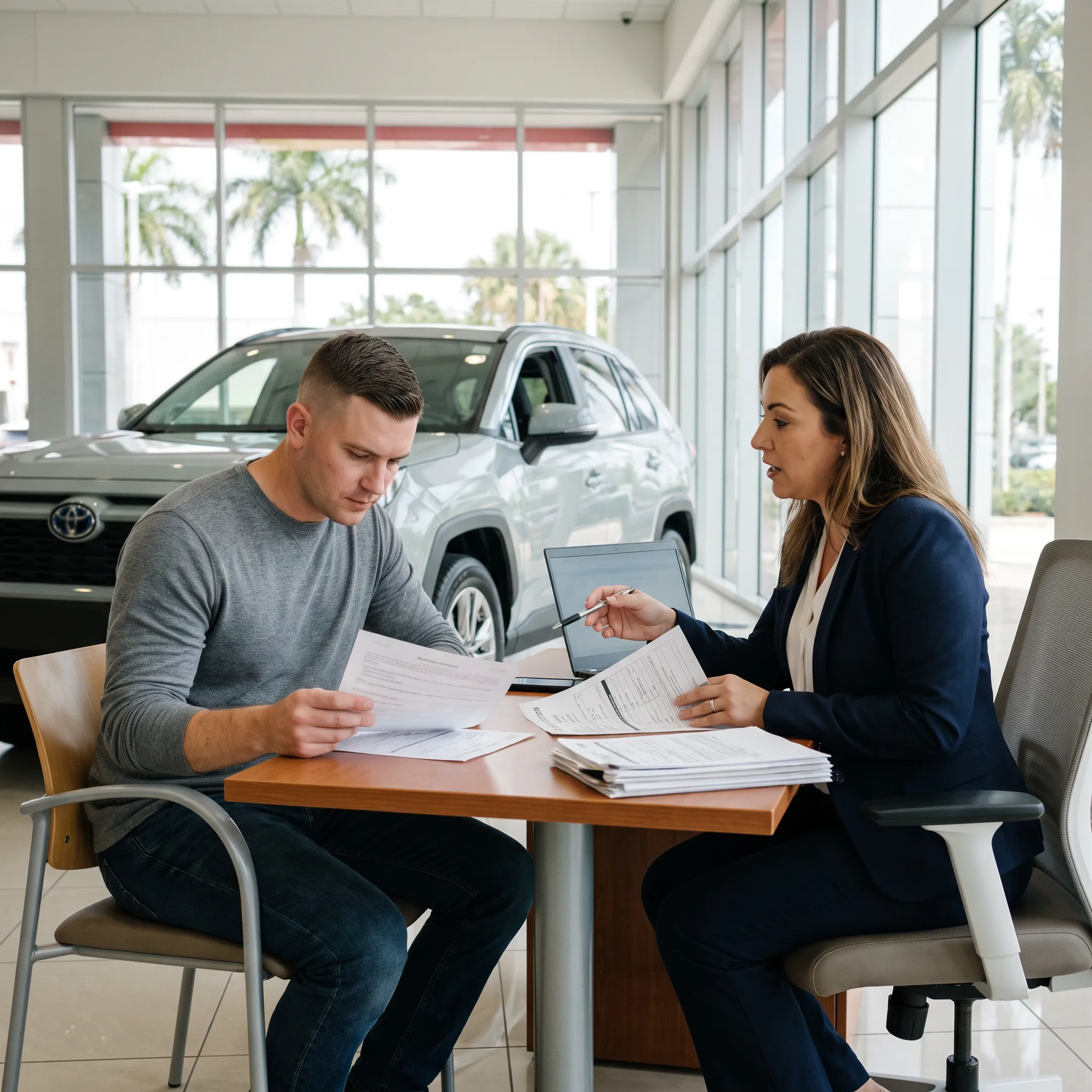 Military shopper comparing Toyota vehicles and financing options