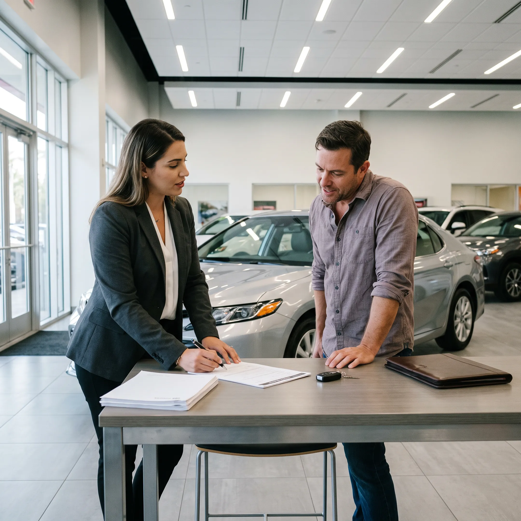 Finance specialist reviewing Toyota Corolla payment options with a customer