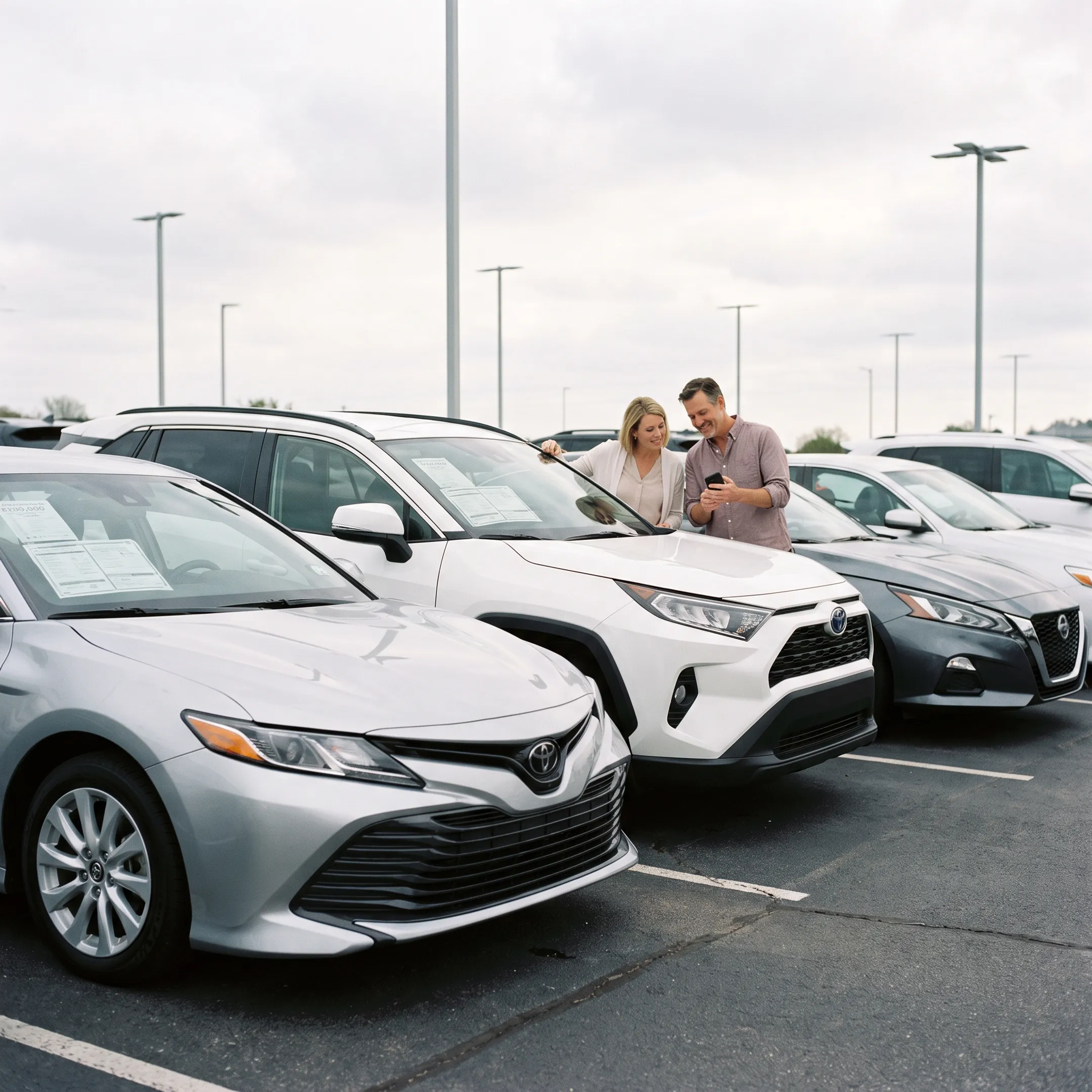 Budget-conscious car buyers viewing pre-owned vehicles