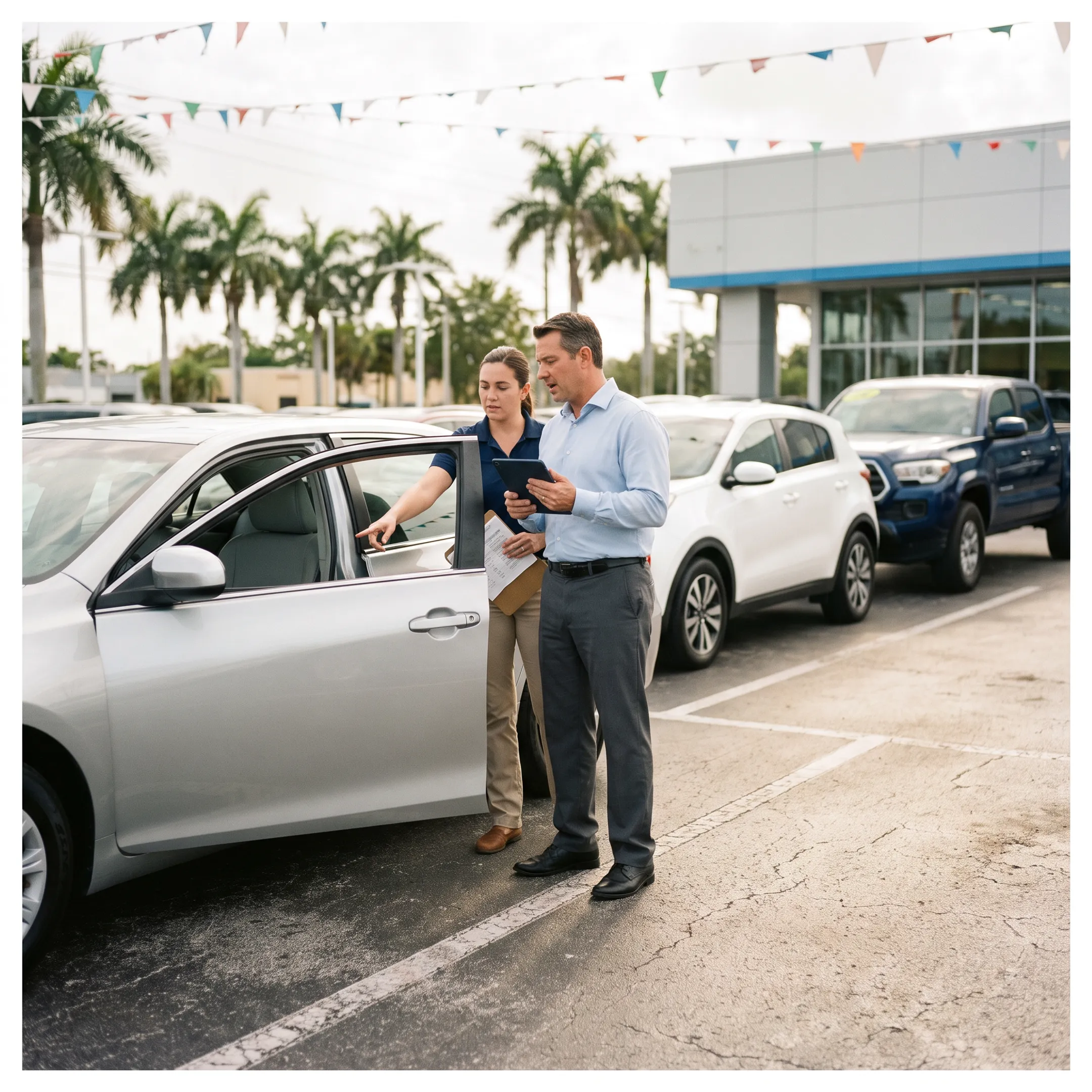 Commercial fleet buyer reviewing vehicles