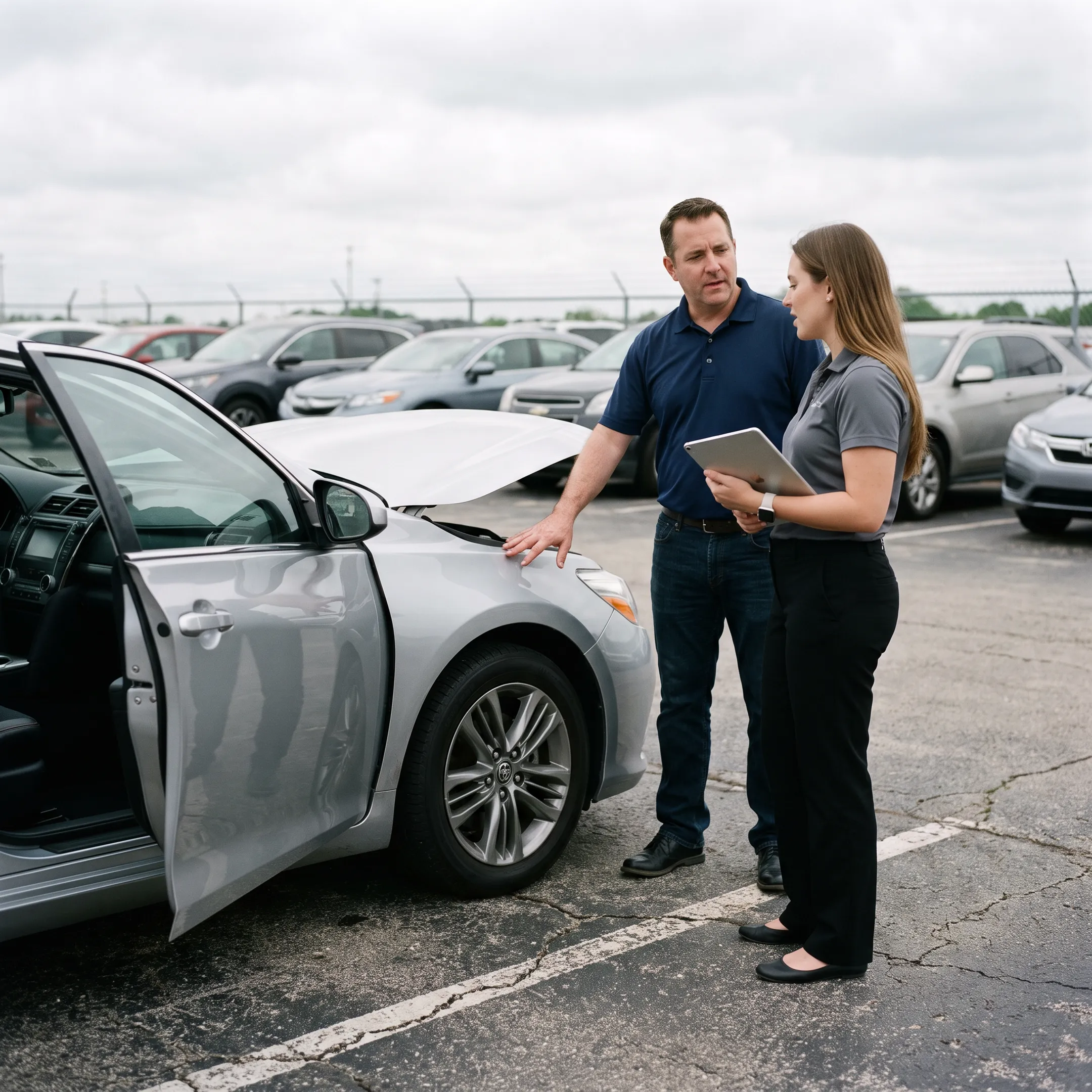 Customer assessing a vehicle trade-in