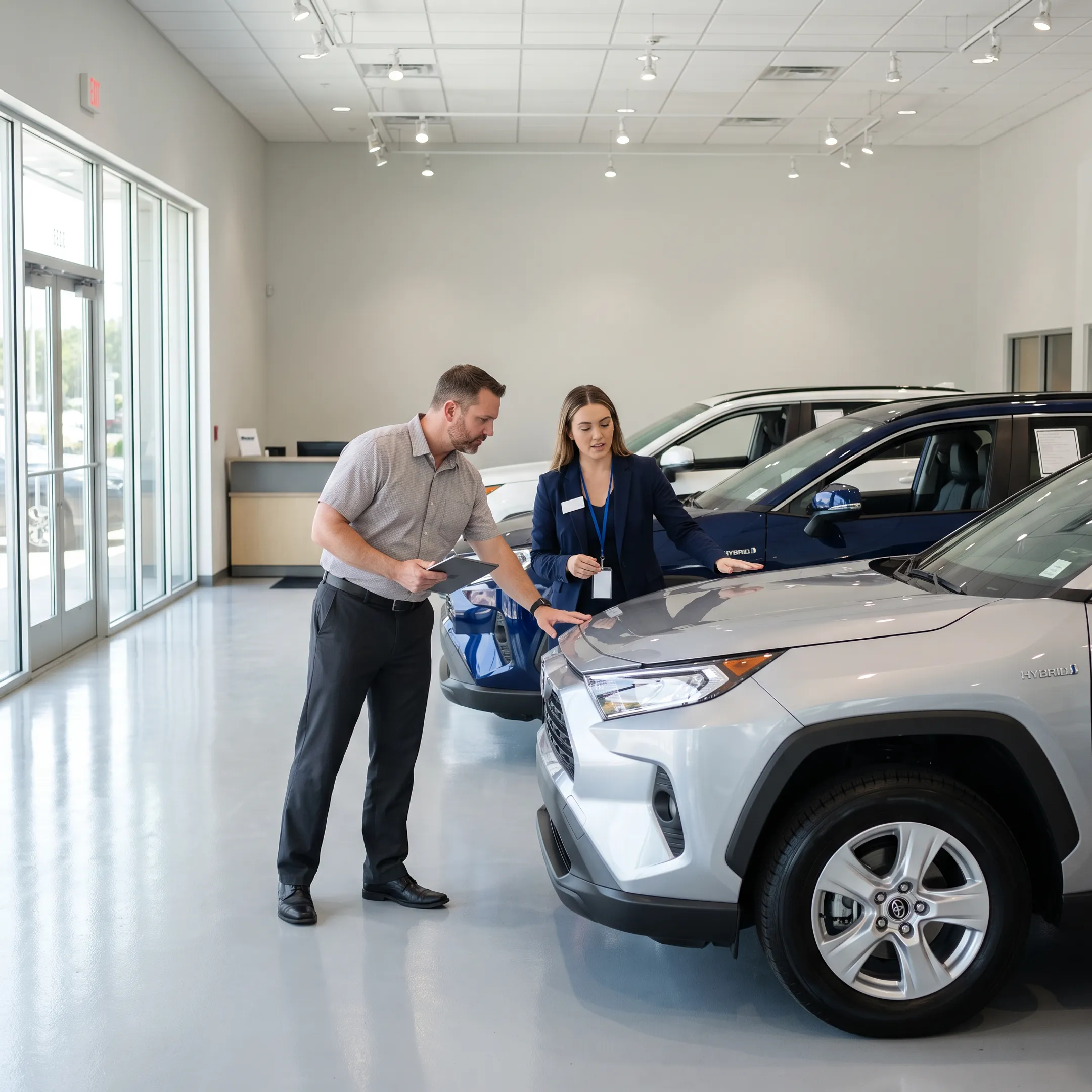 Commercial fleet buyer reviewing hybrid SUVs