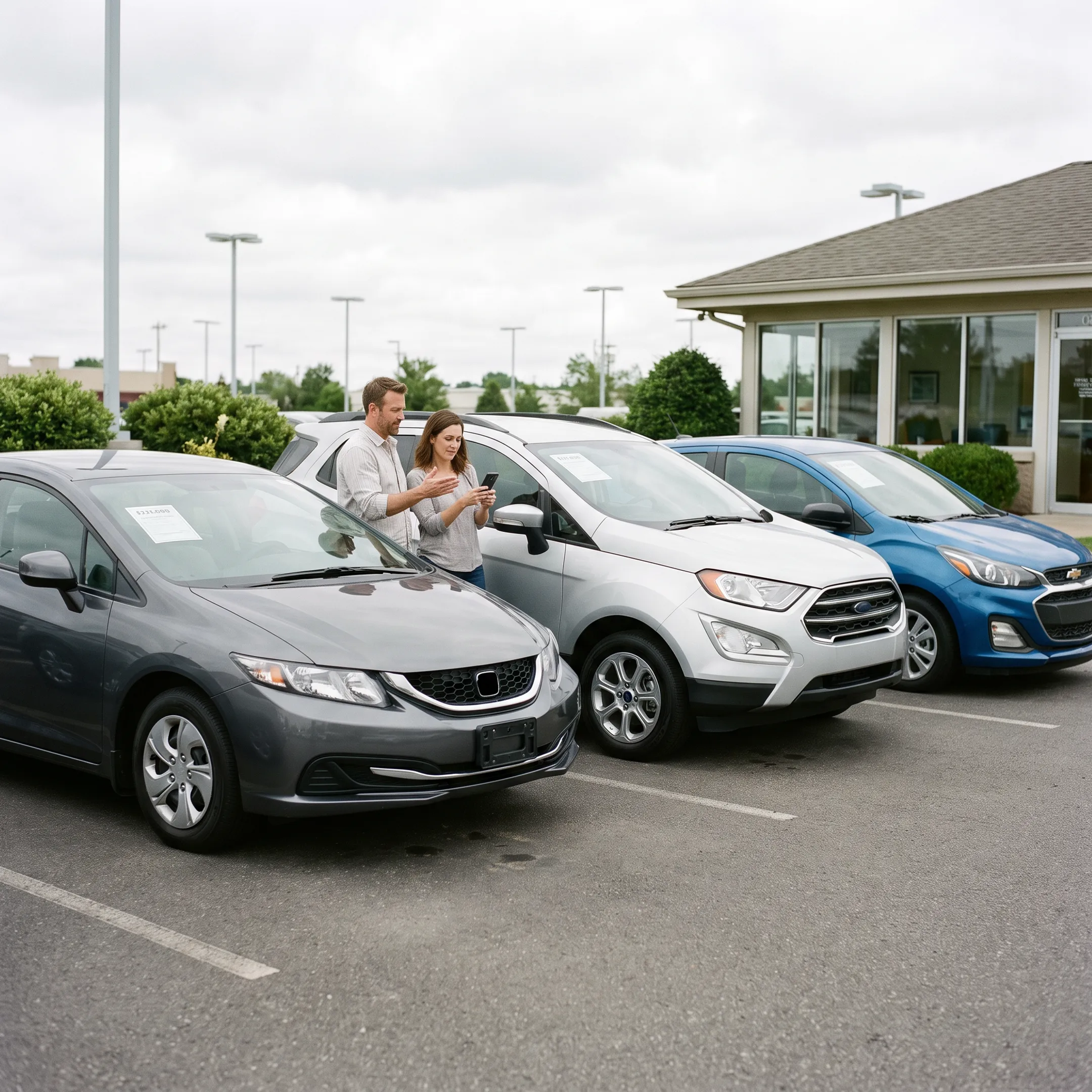 Budget-conscious car buyers reviewing used vehicles