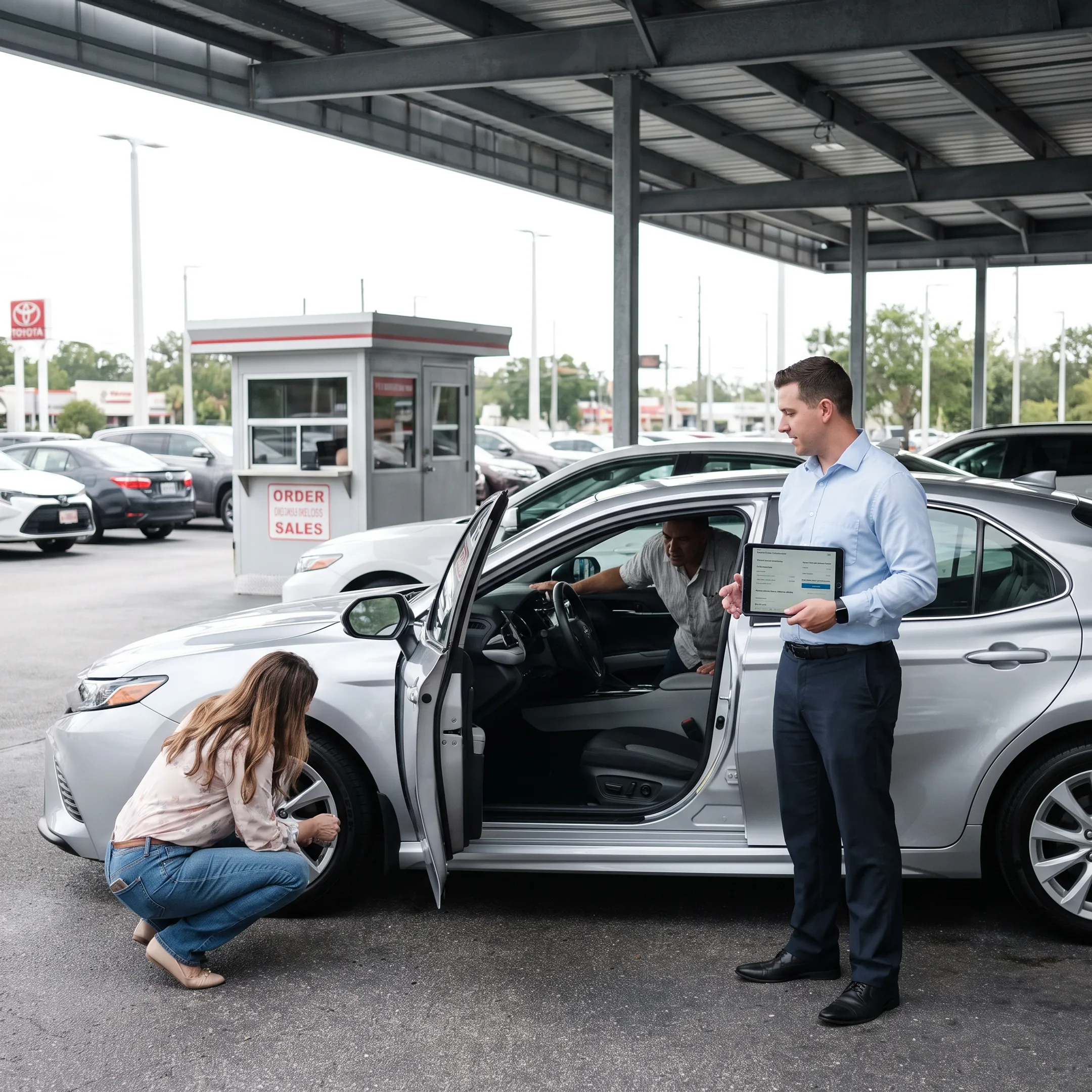 First-time car buyers at a dealership