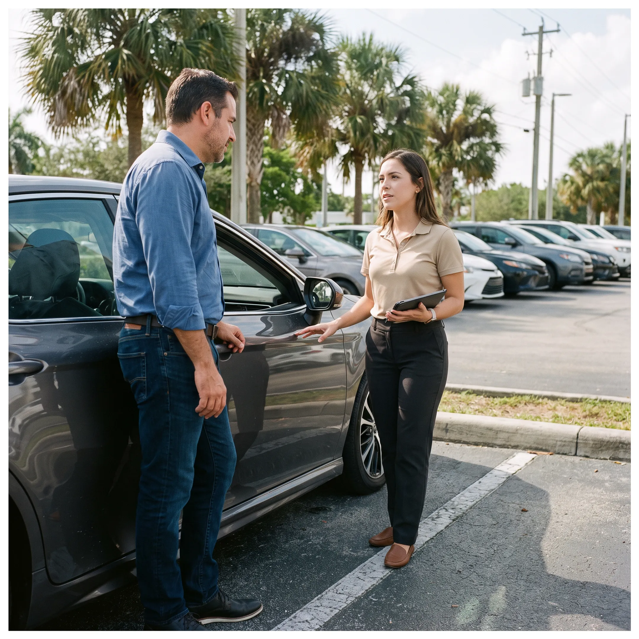Customer evaluating a vehicle trade-in